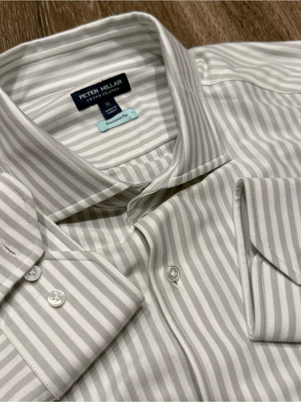 Peter Millar Crown Crafted Excursionist Flex Grey Striped Shirt Size XL $275